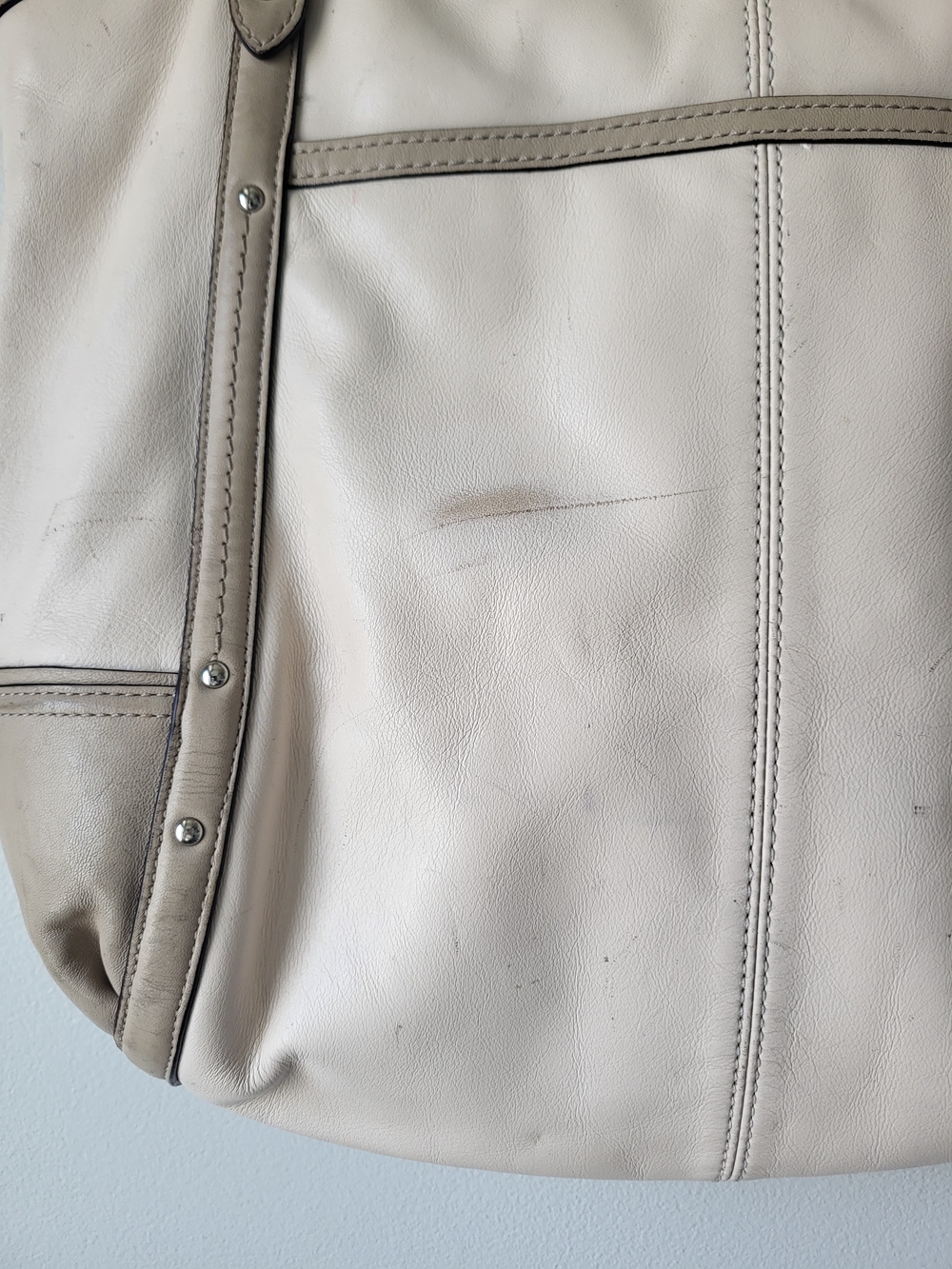 Coach Two-Tone Cream and Taupe Leather Shoulder Bag - Picture 7 of 14